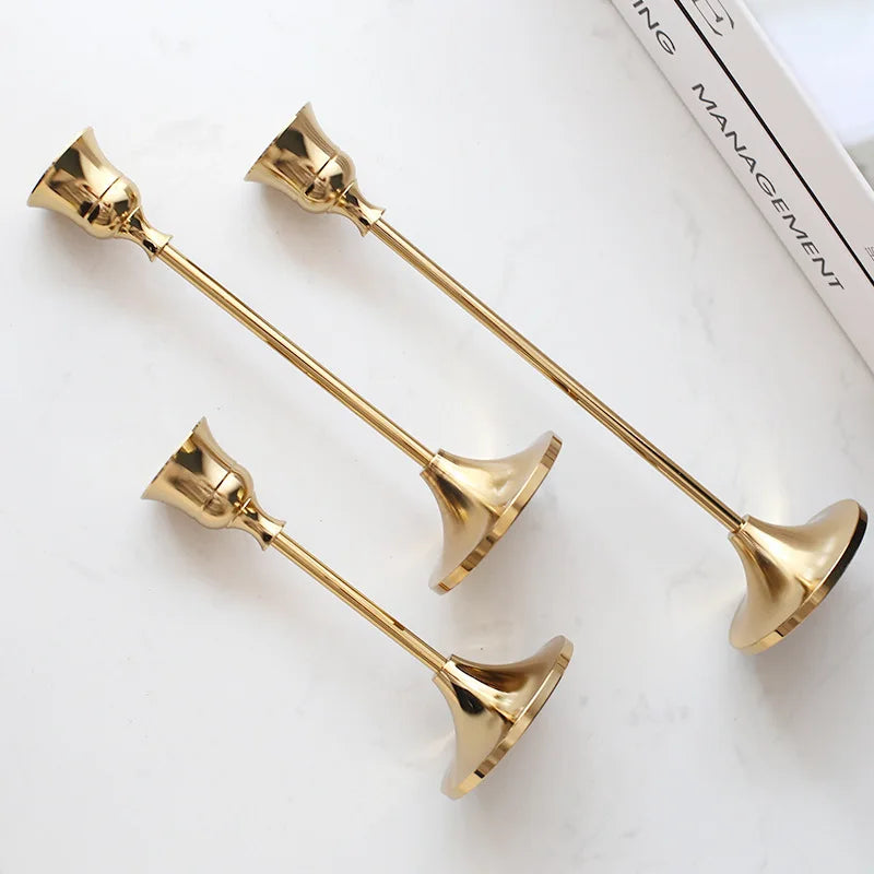 3-pk Gull Lysestaker – Elegant Dekorasjon til Bryllup og Hjem