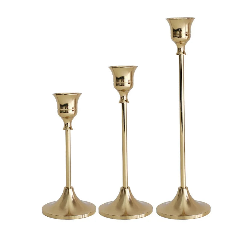 3-pk Gull Lysestaker – Elegant Dekorasjon til Bryllup og Hjem