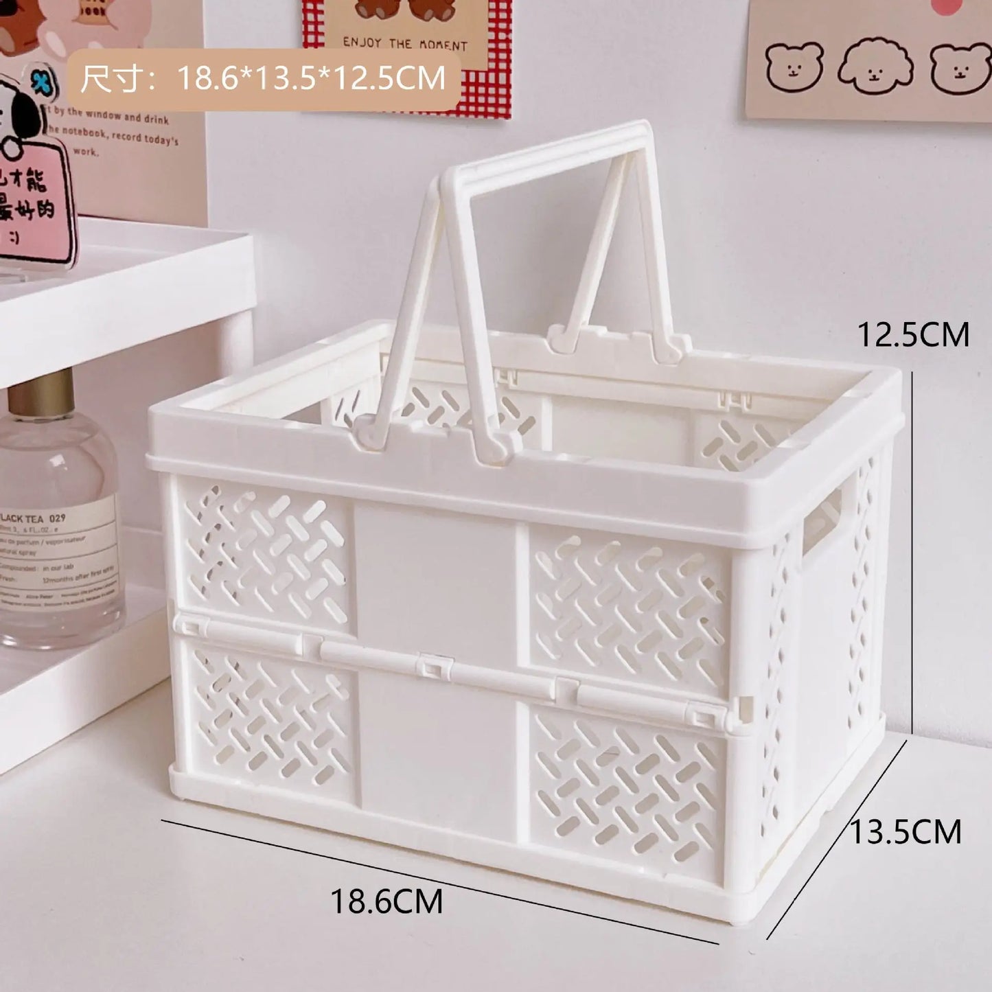 Mini Sammenleggbar Oppbevaringskurv – Skrivebord & Sminke