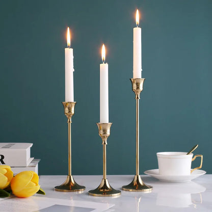 3-pk Gull Lysestaker – Elegant Dekorasjon til Bryllup og Hjem